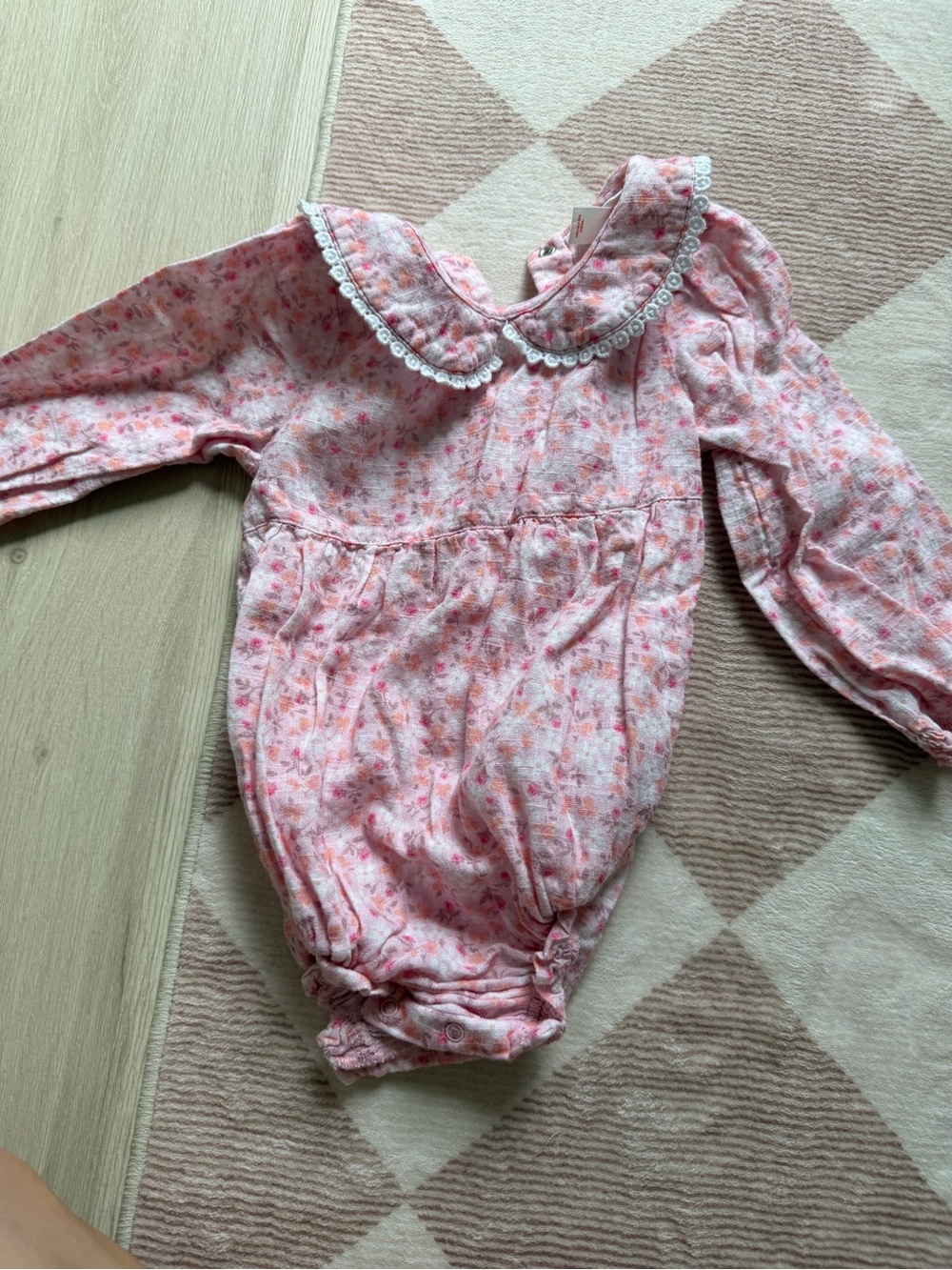 Cat & Jack Pink Floral Long-Sleeve One-Piece with Peter Pan Collar